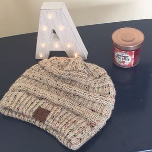 C.C beige beanie with multicolored specs!!